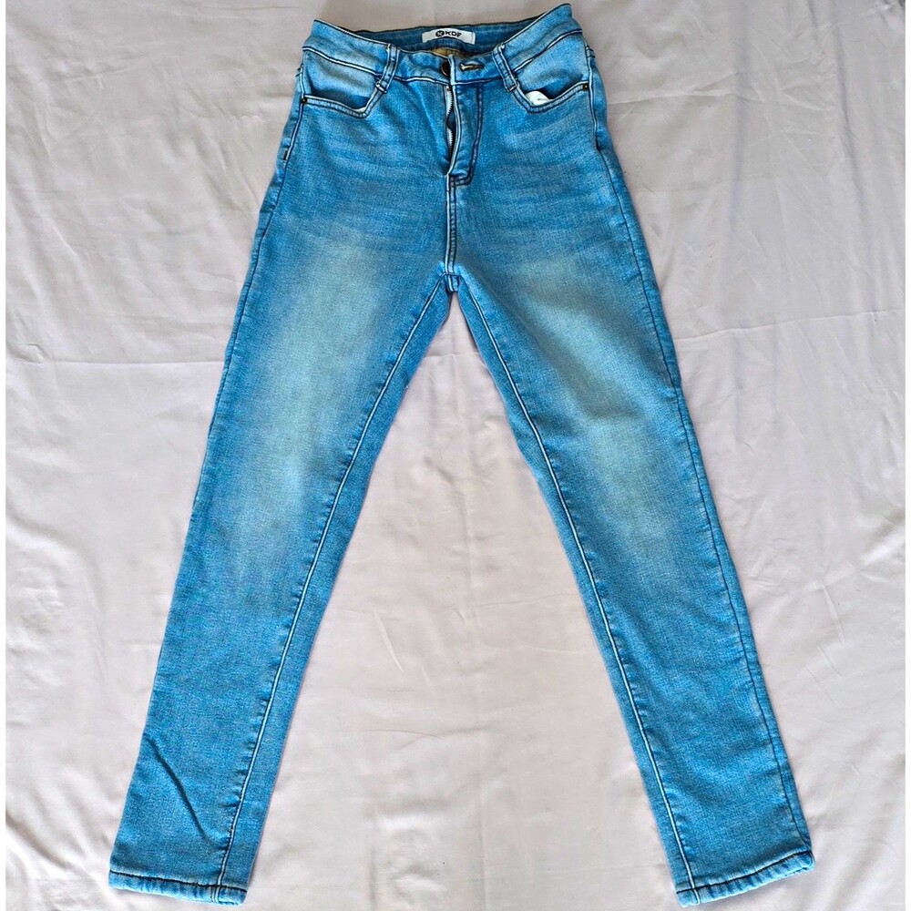 KDF Women’s Light Wash Blue Skinny Stretch Denim Jeans, 4-Pocket, Size 4